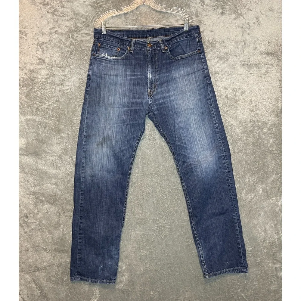 Levis 505 Mens Regular Straight Distressed Jean 36x34 Cotton Classic Casual Blue